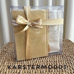 Coffret cadeau doré : tapis de prière, Coran grand format (français/arabe) et chapelet