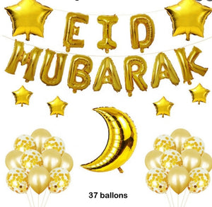 Mega Pack Eid Mubarak 37 ballons (grands ballons dorés pour une