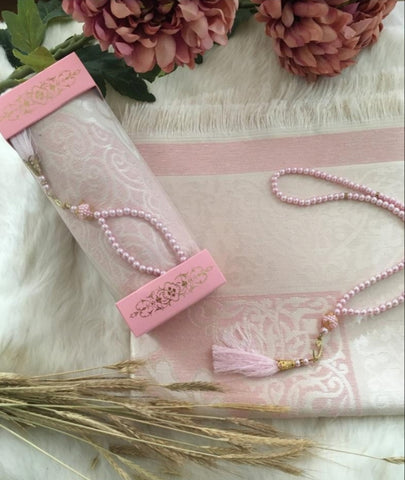 Coffret cadeau : tapis de prière + tasbih - Couleur rose