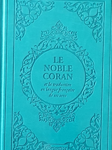  Le Noble Coran bilingue (français/arabe) - Edition de luxe couverture cartonnée en cuir Bleu-vert (22 x  15)