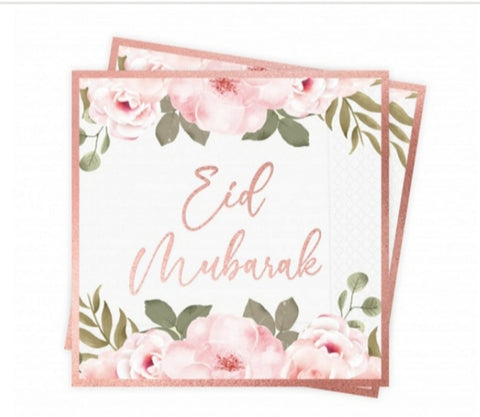 Serviette "Eid Mubarak" rose dorée - Pack de 12 serviettes