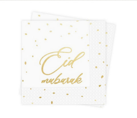 Serviettes "Eid Mubarak" Couleur blanc doré - Pack de 12 serviettes