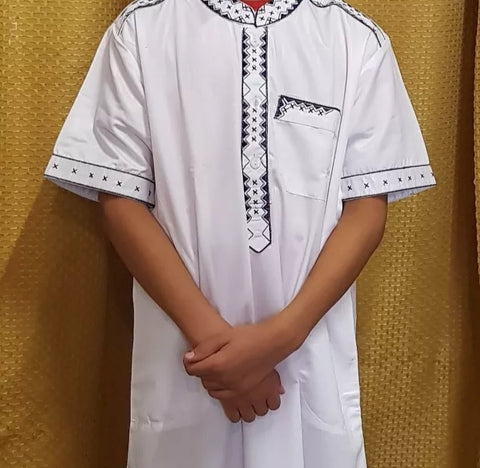 Qamis chic blanc manches courtes pour enfants