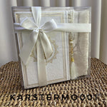 Coffret cadeau blanc : Coran grand format bilingue (français/arabe) avec tapis de priére et chapelet