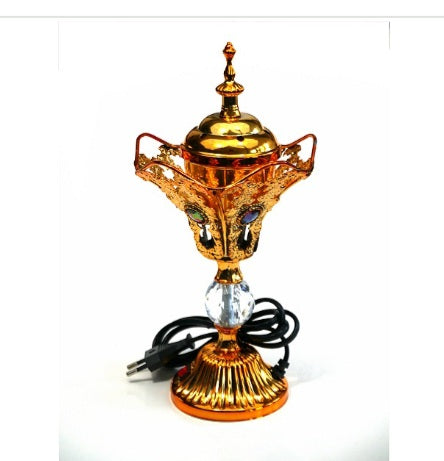 Encensoir électrique - Brûleur d'encens métallique dorée décoré des jolies diamants Blanc colorés